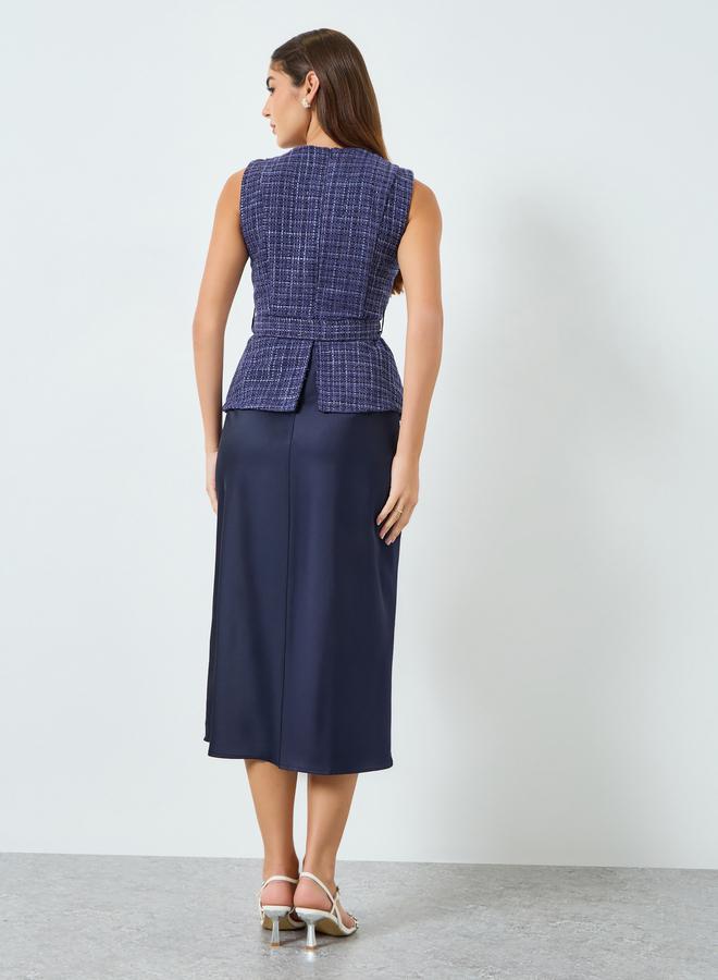 Styli Women Belted Tweed Look Midi Dress - Image 5